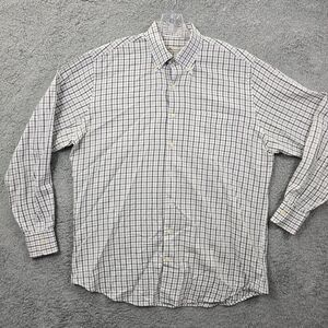 Peter Millar Men's Gray White Checker Long Sleeve Button Up Shirt Size L